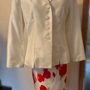 Le Suit Elegant Suit; White Blazer, Rose Skirt